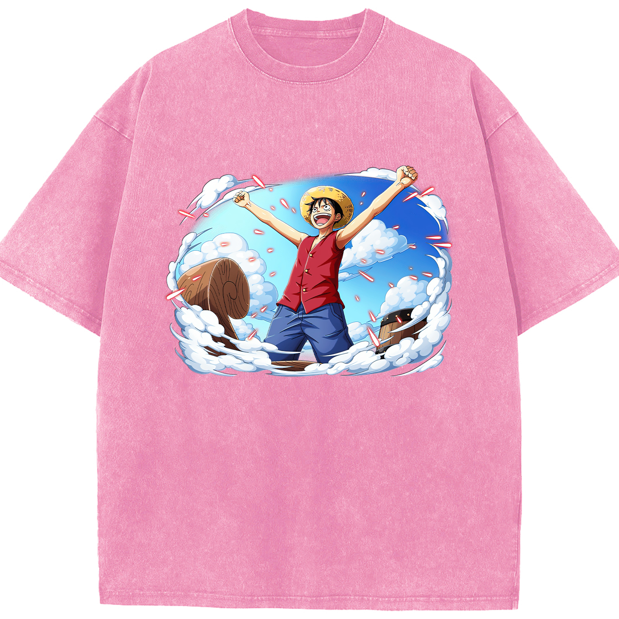 ワンピース モンキー・D・ルフィ ONE PIECE Monkey D. Luffy 綿100% ヴィンテージ風 半袖Tシャツ（フロントプリント）